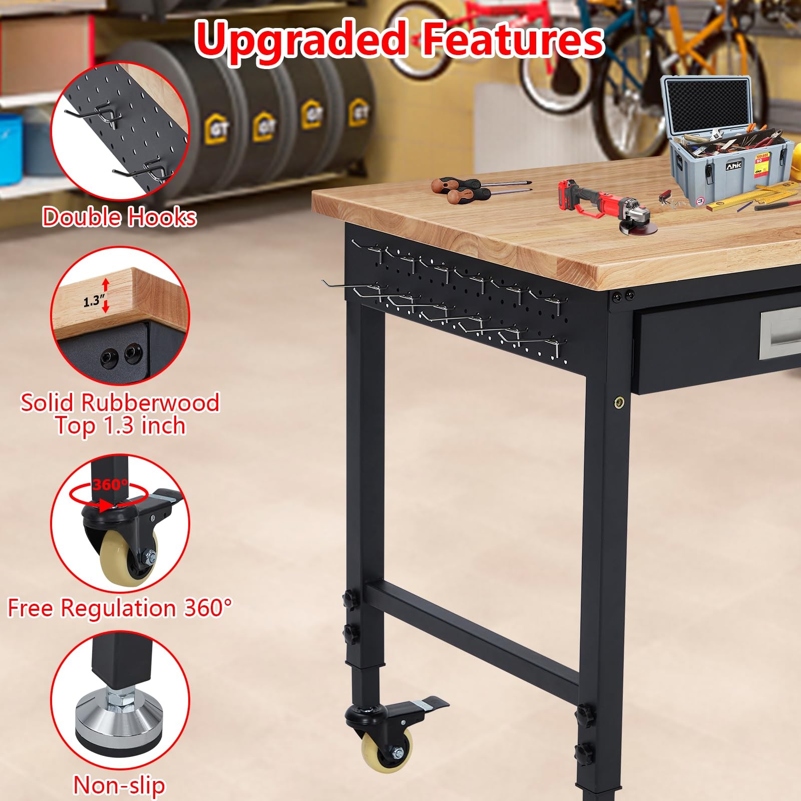 48"x 24"Workbench,Heavy Work Bench 2000LBS Garage Workbenchs with Power Duty