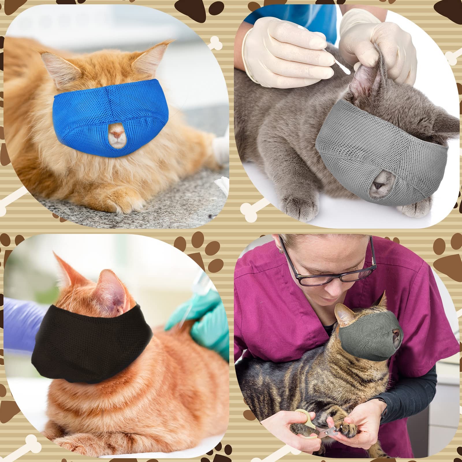 6 Pcs Cat Muzzle for Large, Black, Blue, Gray, Light Pink, Blue