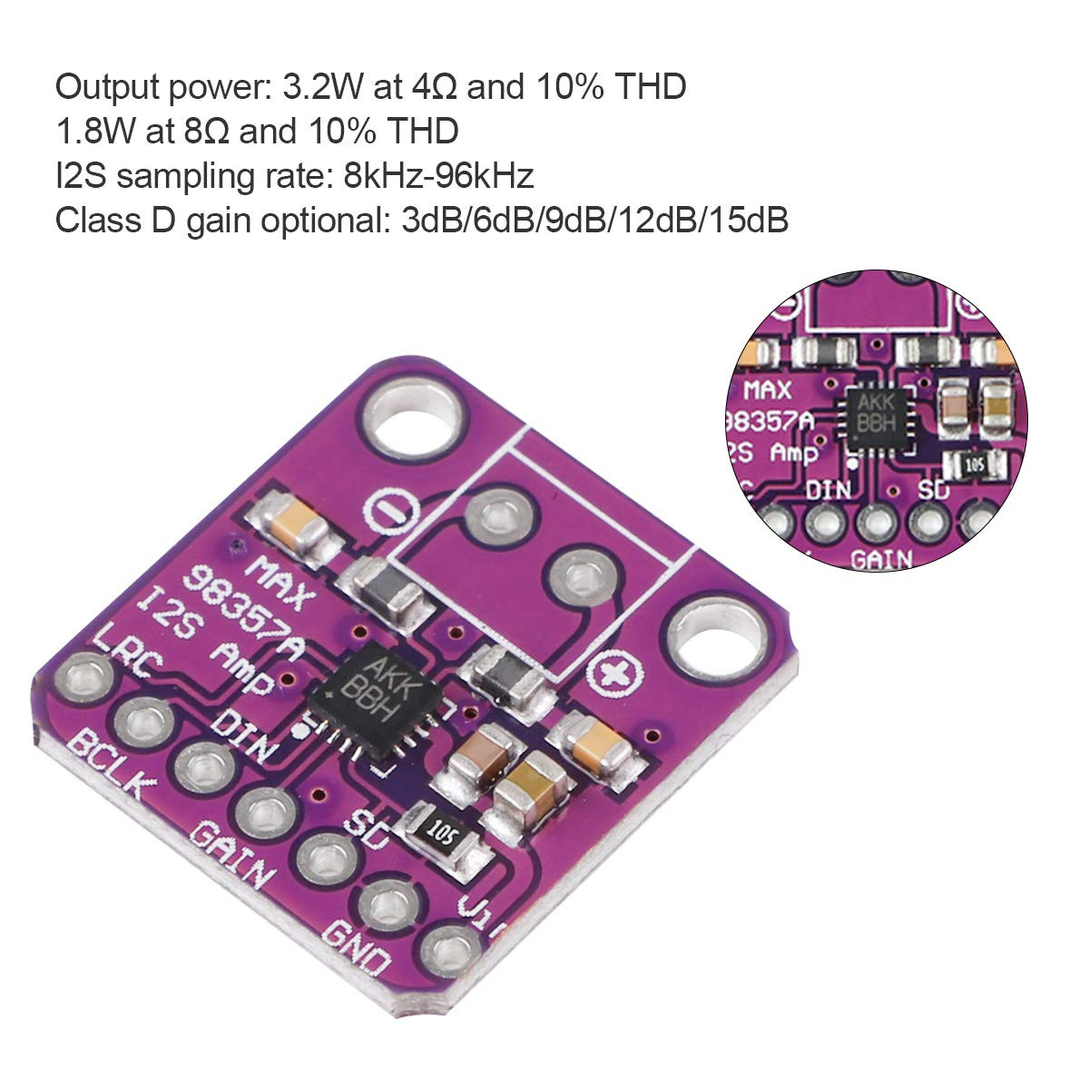 MAX98357 I2S Audio Amplifier Module,Audio Amplifiers Filterless Class D Amplifie