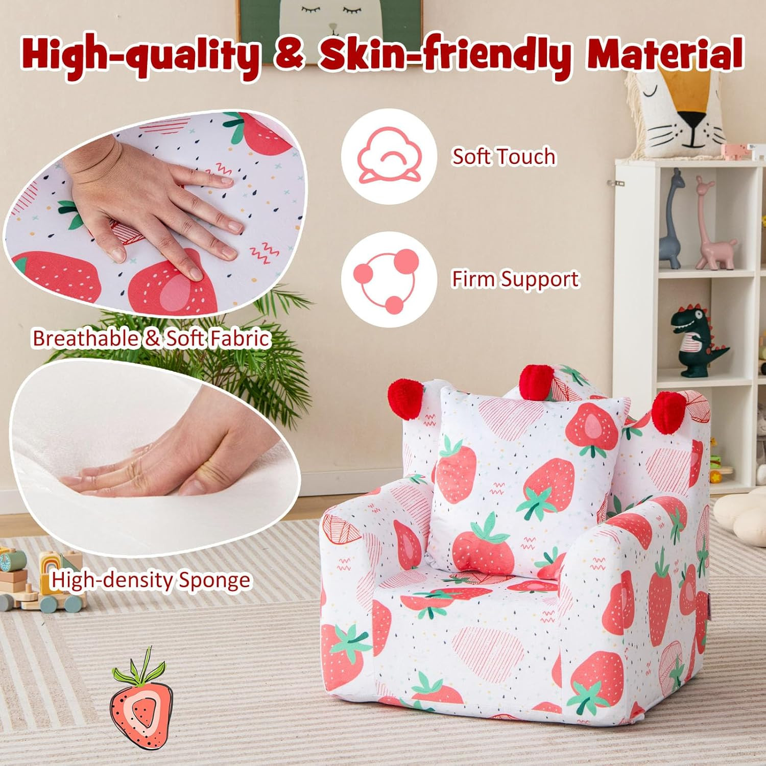 Toddler Couch, Crown Shaped Kids Chair W/Bonus Pillow, Comfy Kids Playroom Furni