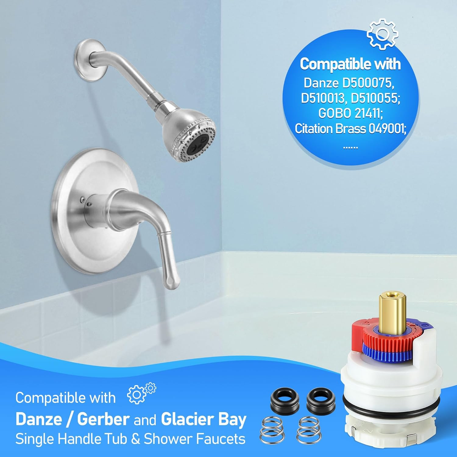 Square Stem Washerless Cartridge Replacement for DA603566, Shower Cartridge Comp
