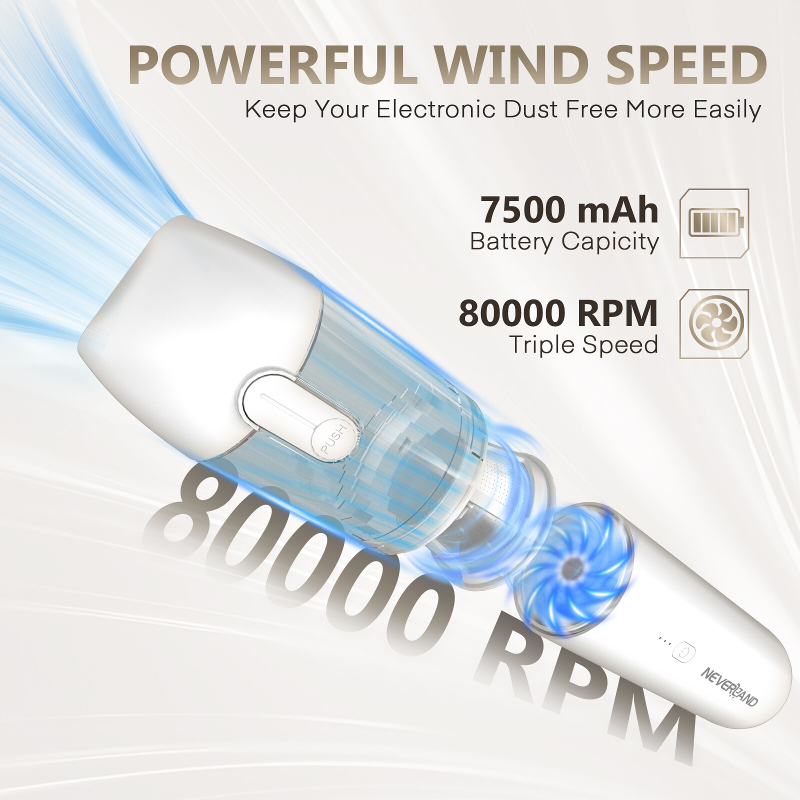 Nighteye 80000 RPM Wireless Handheld Vacuum Cleaner Portable for Car & Home