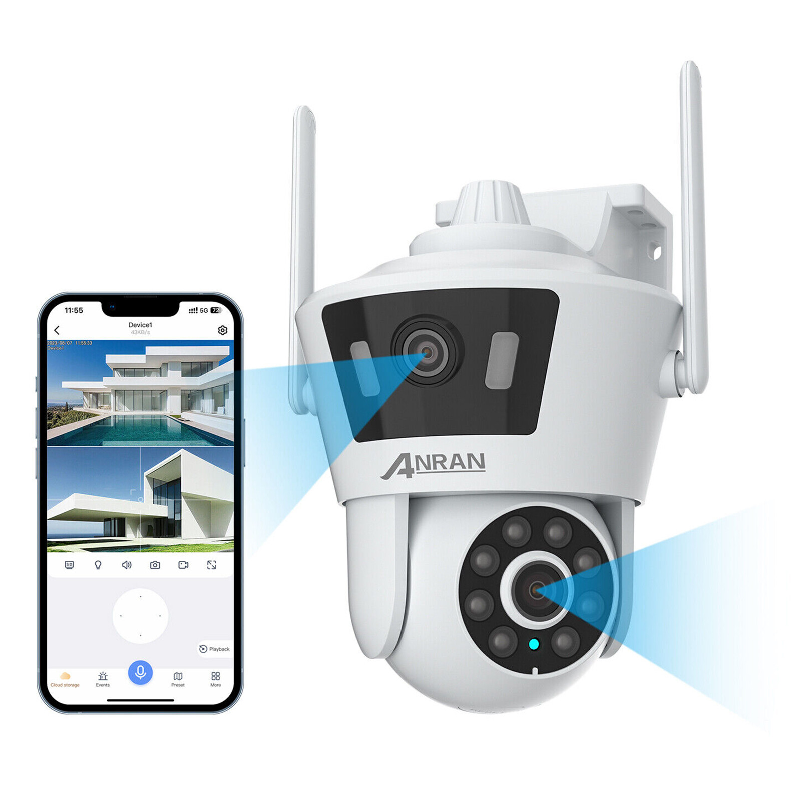 ANRAN Wireless Security Cameras System Outdoor Wifi Home Dual Lens Night Vision