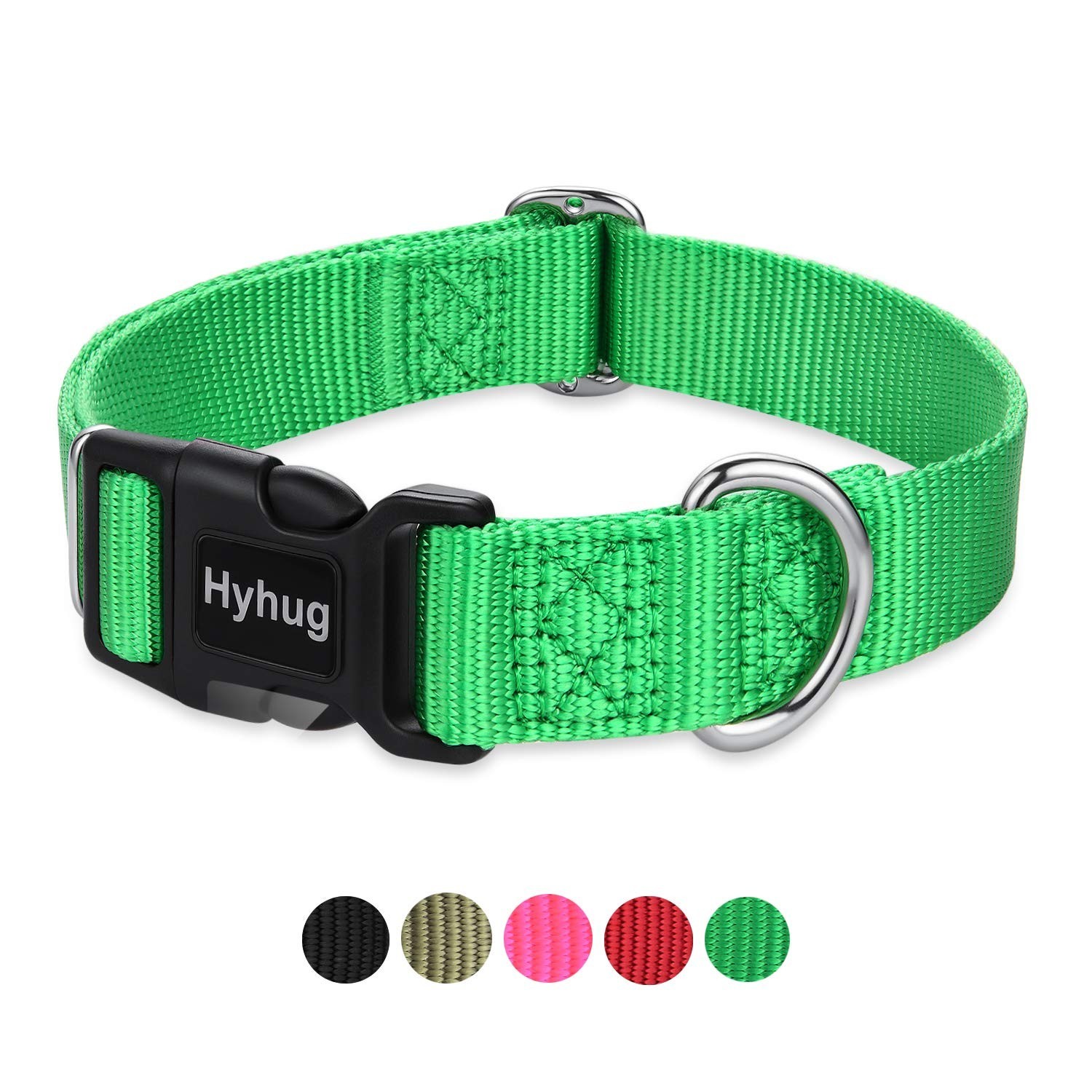 Hyhug Dog Collar for Large Dogs, Green Heavy Duty | Quick Release Nylon Buckl...