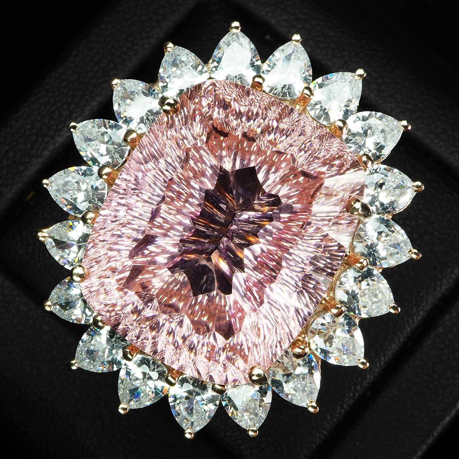 Estate Peach Pink Tourmaline Concave 52.95Ct 925 Sterling Silver Rose Gold Rings