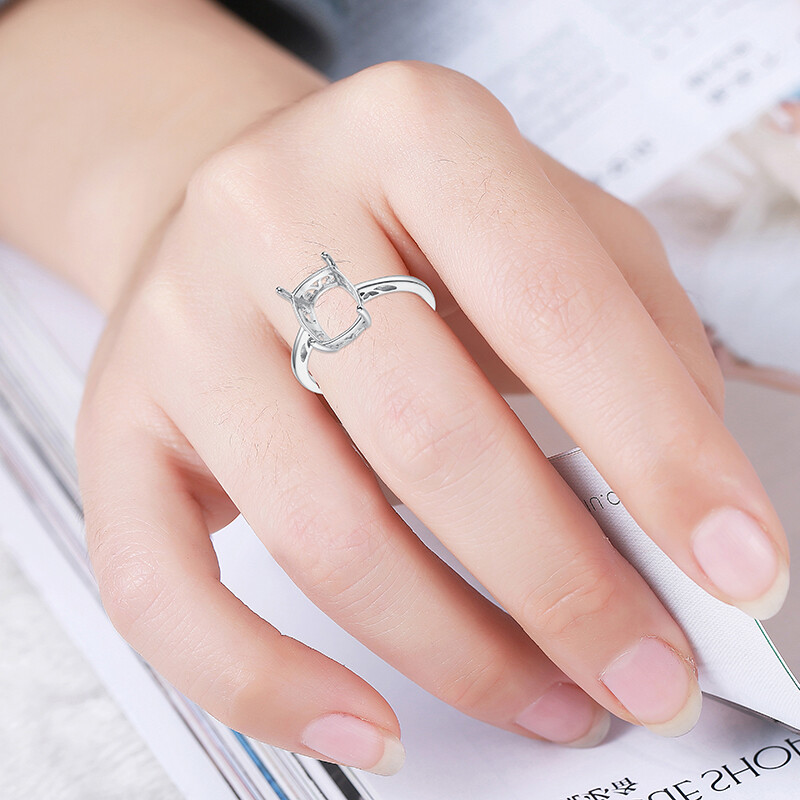 Cushion 10x8mm Semi Mount Simple Ring Solid 10k White Gold Wedding Anniversary