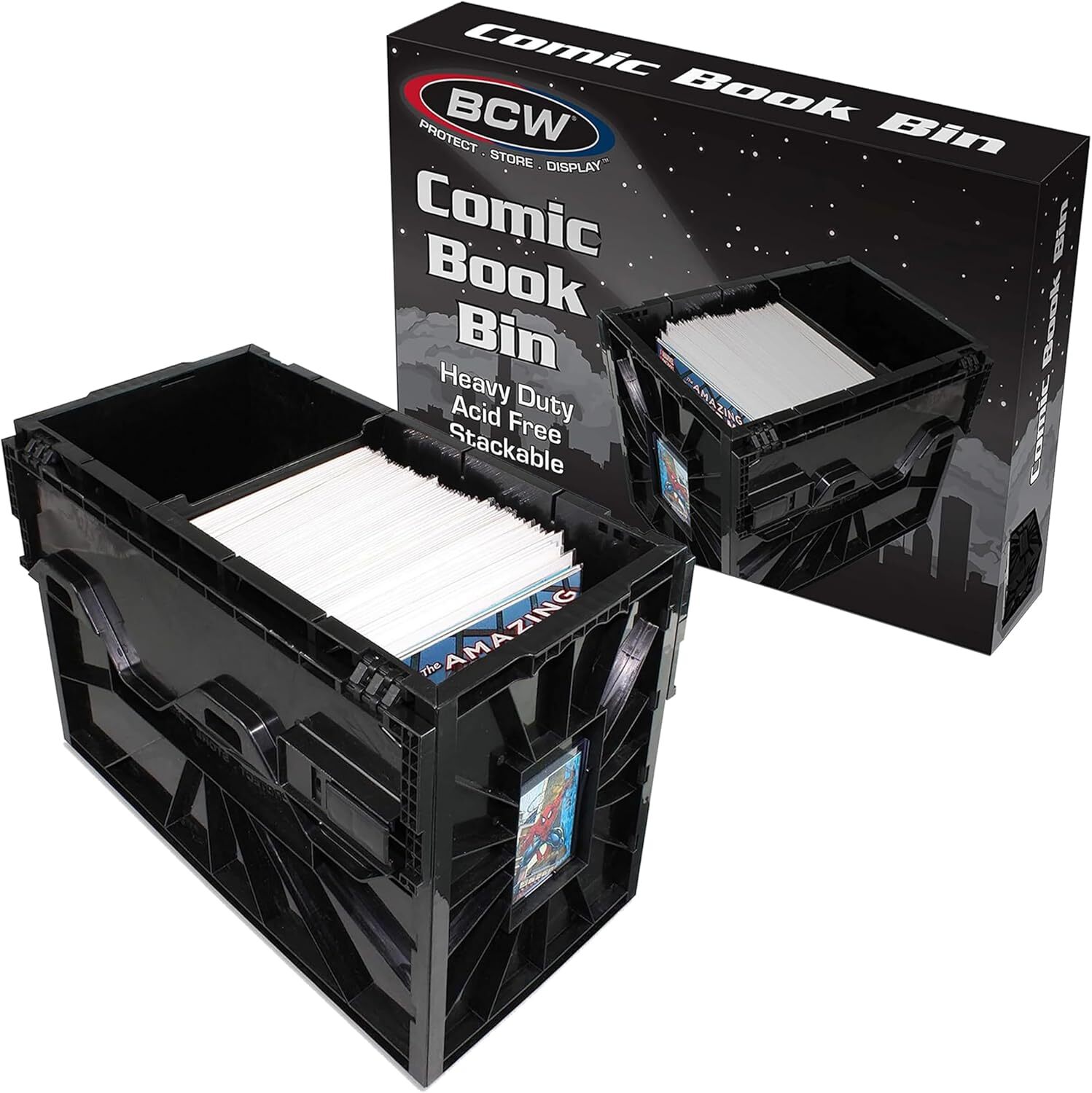 Comic Bin, Black - Holds 150 Comics, Acid Free Storage and Organizer, Heavy Duty