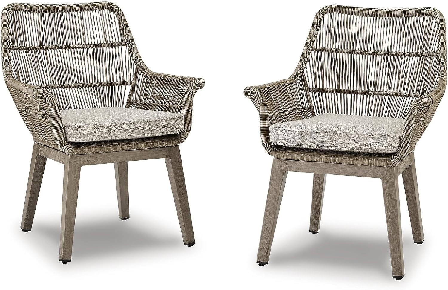 Set of 2 Brown Beachfront Wood-Look Arm Chairs with Cushions