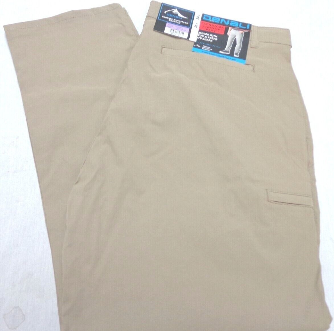 DENALI Delta Khaki Technical Stretch Pants -Side Zipper Media Pocket  NWT 38/30