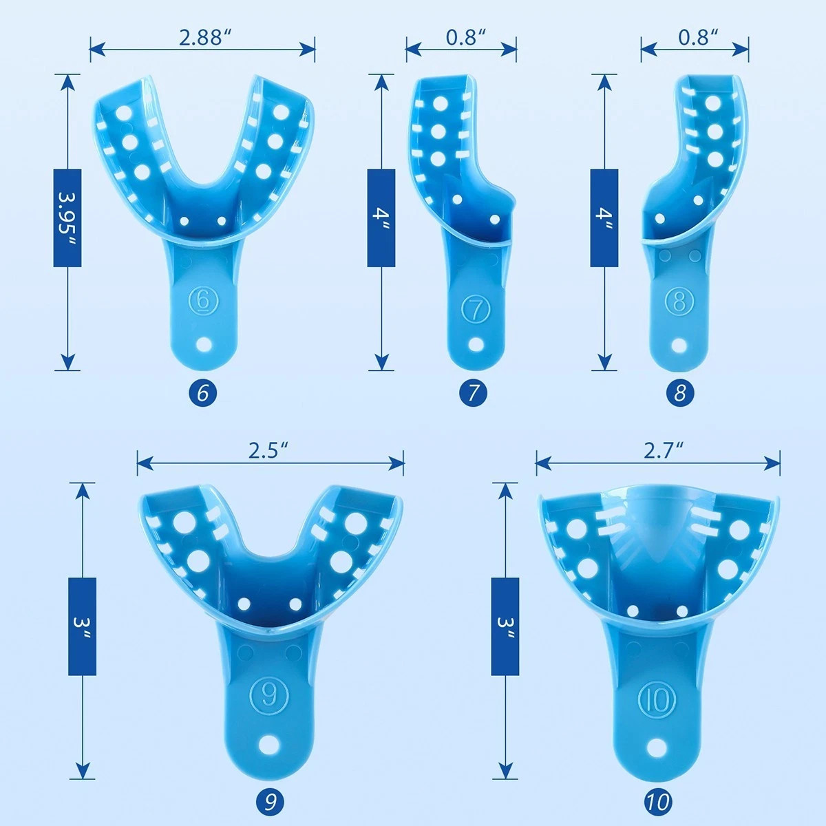 10 Pc/Set Dental Disposable Plastic Impression Trays Blue Plastic Denture