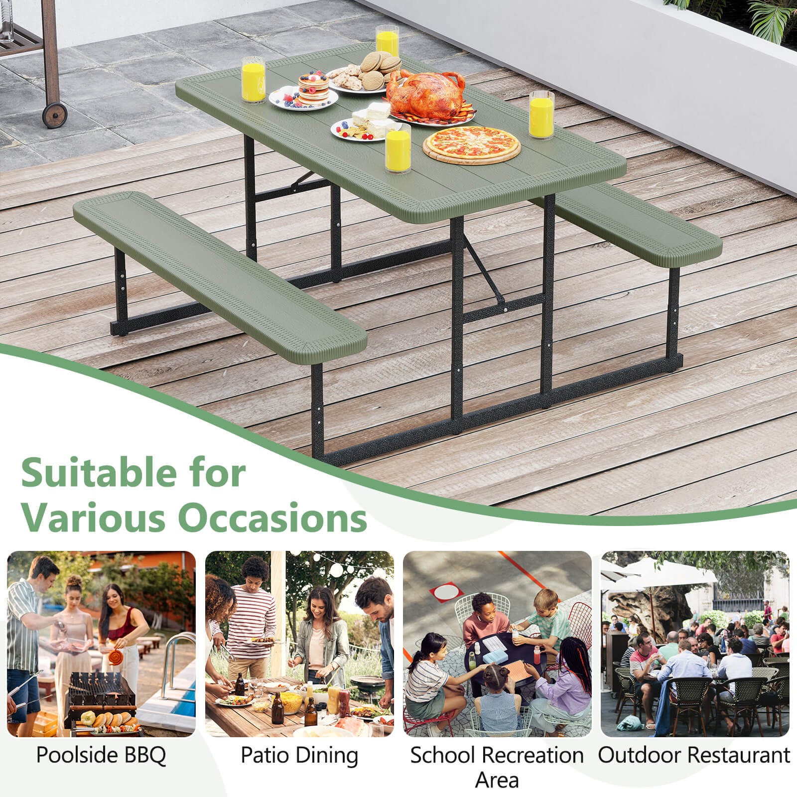 Picnic Table Bench Set for 2-4 People Outdoor Rectangular Camping Dining Table