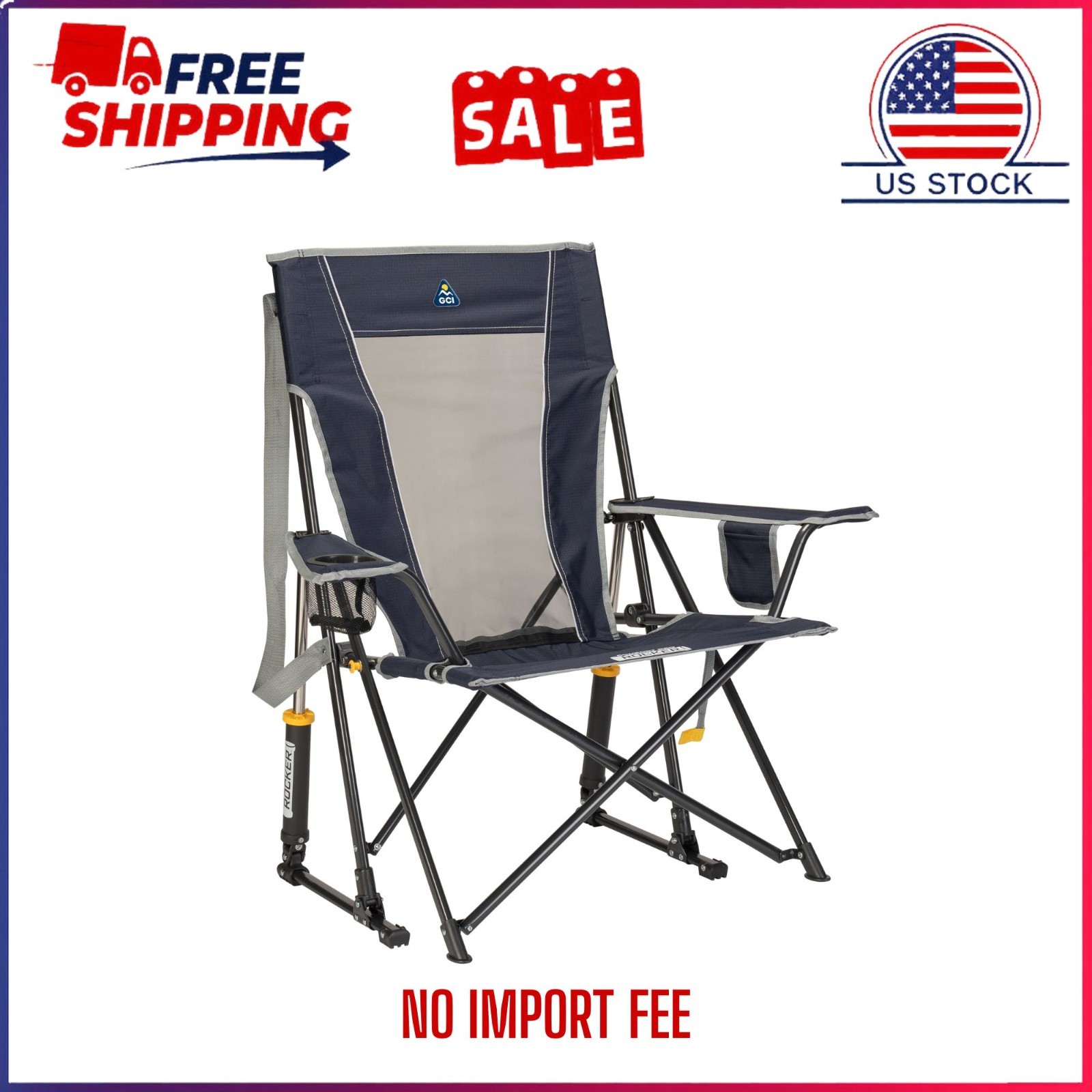 GCI Outdoor Comfort Pro Rocker Camping Chair Portable Mesh Backrest Rocki Indigo