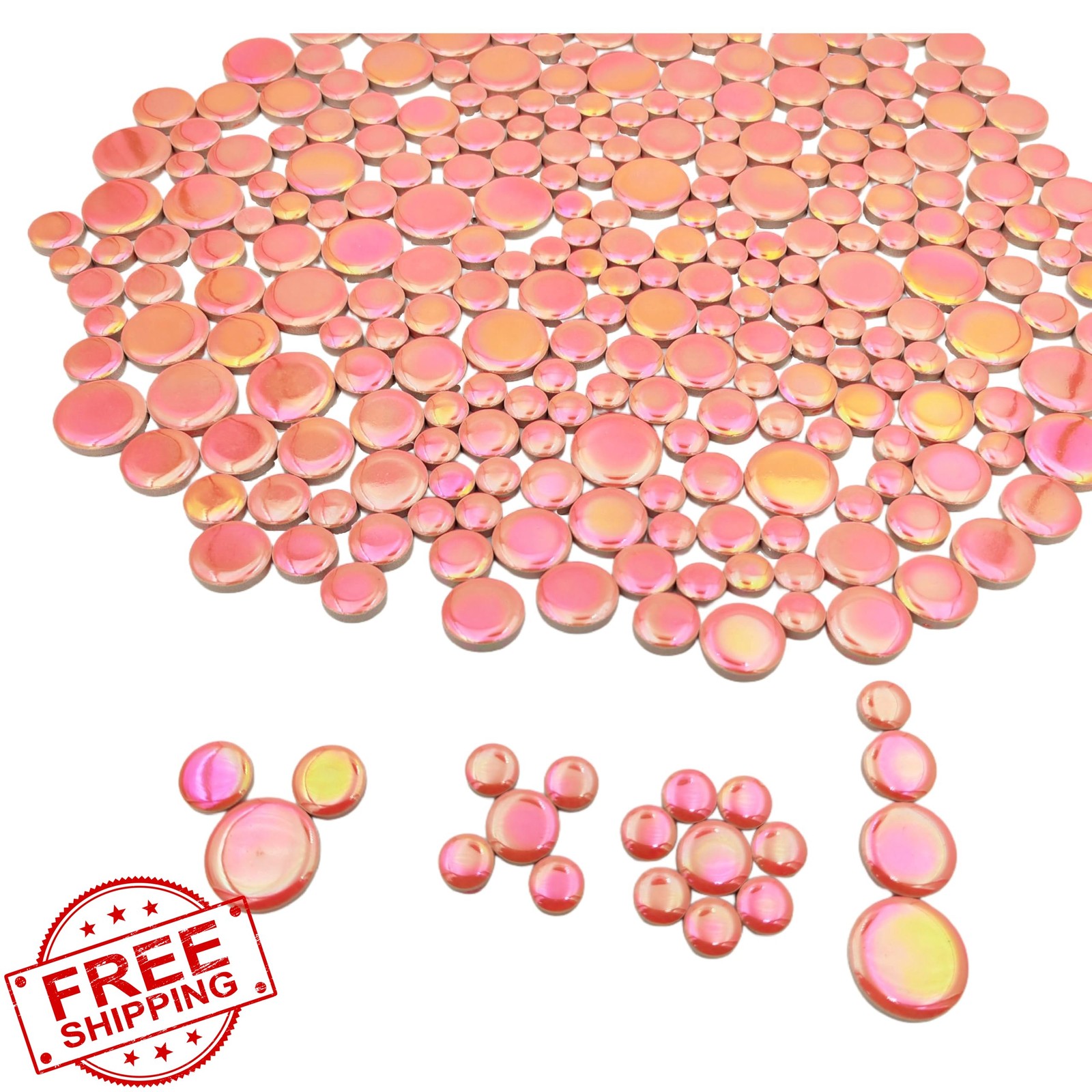 280PCS Iridescent Round Ceramic Mosaic Tiles 1.1LB Tangerine Craft Bulk