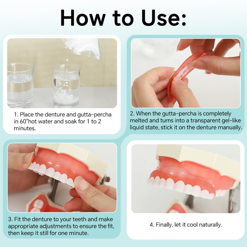 DIY Full Denture Set,Soft & Safe Moldable False Teeth Set,Upper & Lower Braces