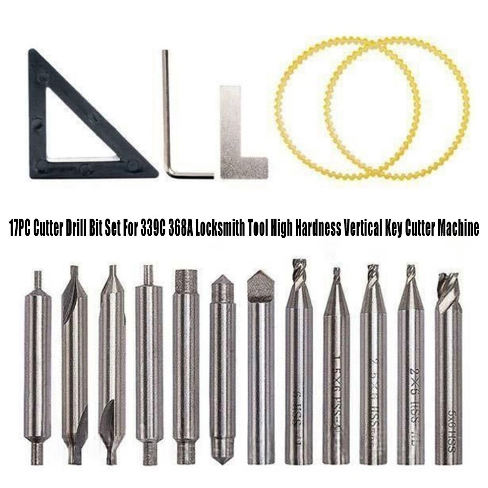 17PCS Drill Bits Set For 368A 339C Locksmith Tool Vertical Key Machine