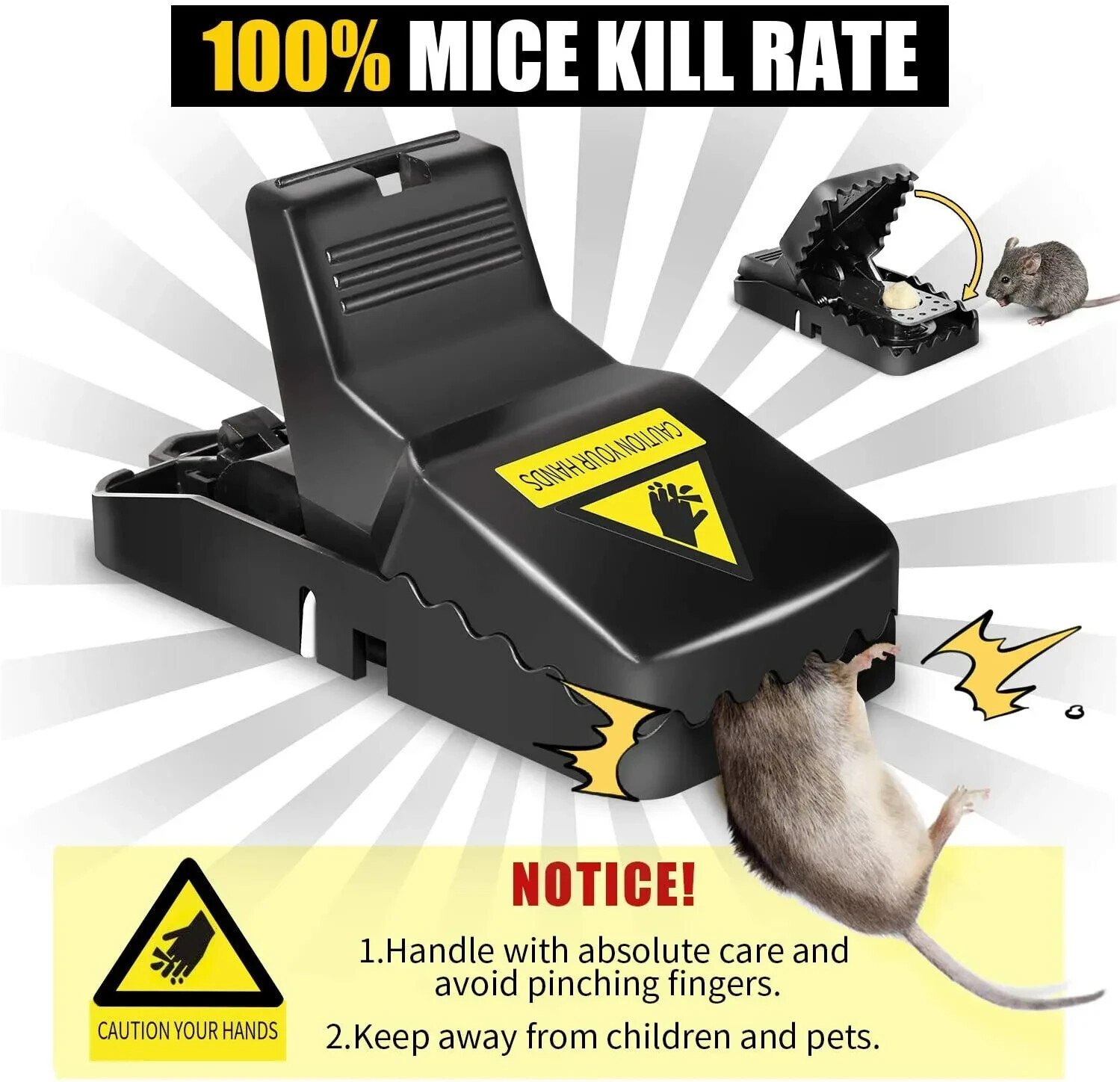 6 Pack Large Mouse Traps Killer Reusable Snap Trap for Rat Mice Gophers Chipmunk