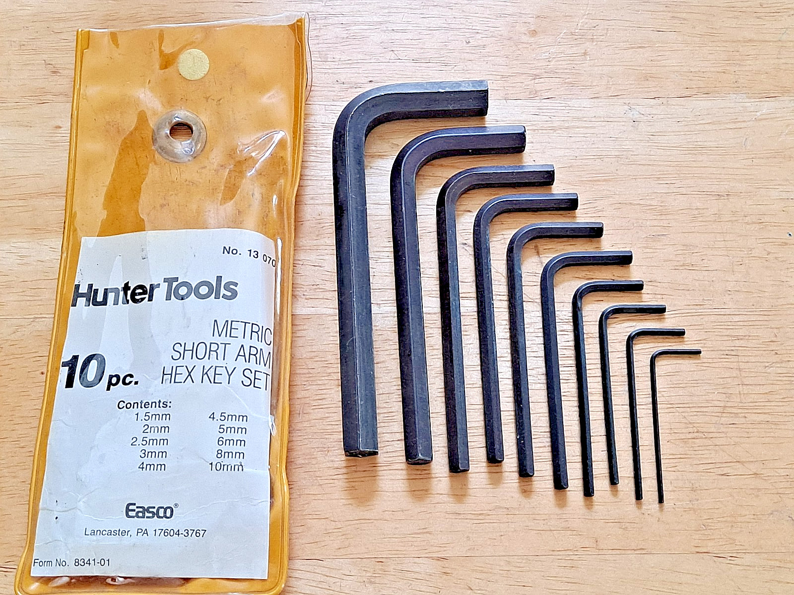 10 PC. HUNTER TOOLS METRIC SHORT ARM HEX KEY SET 1.5 MM To 10 MM FREE SHIPPING