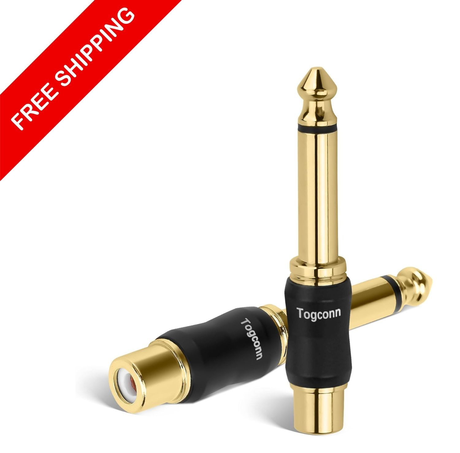 2Pack RCA Female to 6.35mm 1/4 Inch Male TRS Stereo Plug Adapter Connector