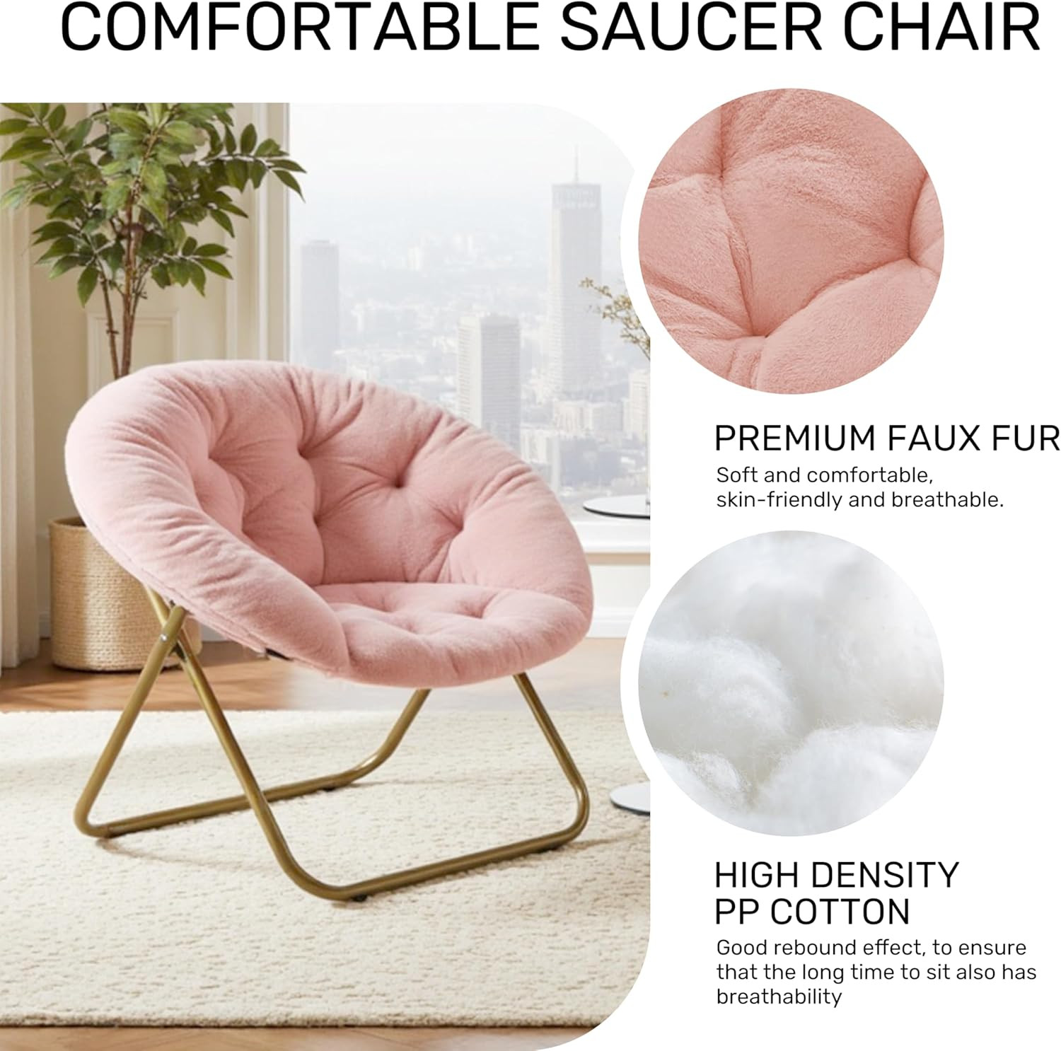 Saucer Chair, Comfy Faux Fur Chair for Bedroom, Saucer Chairs for Adults, Teens,