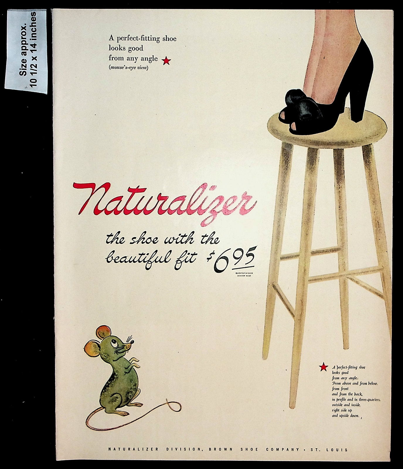 1944 Naturalizer Shoes Women Heels Mouse Fashion Stool Vintage Print Ad 35456