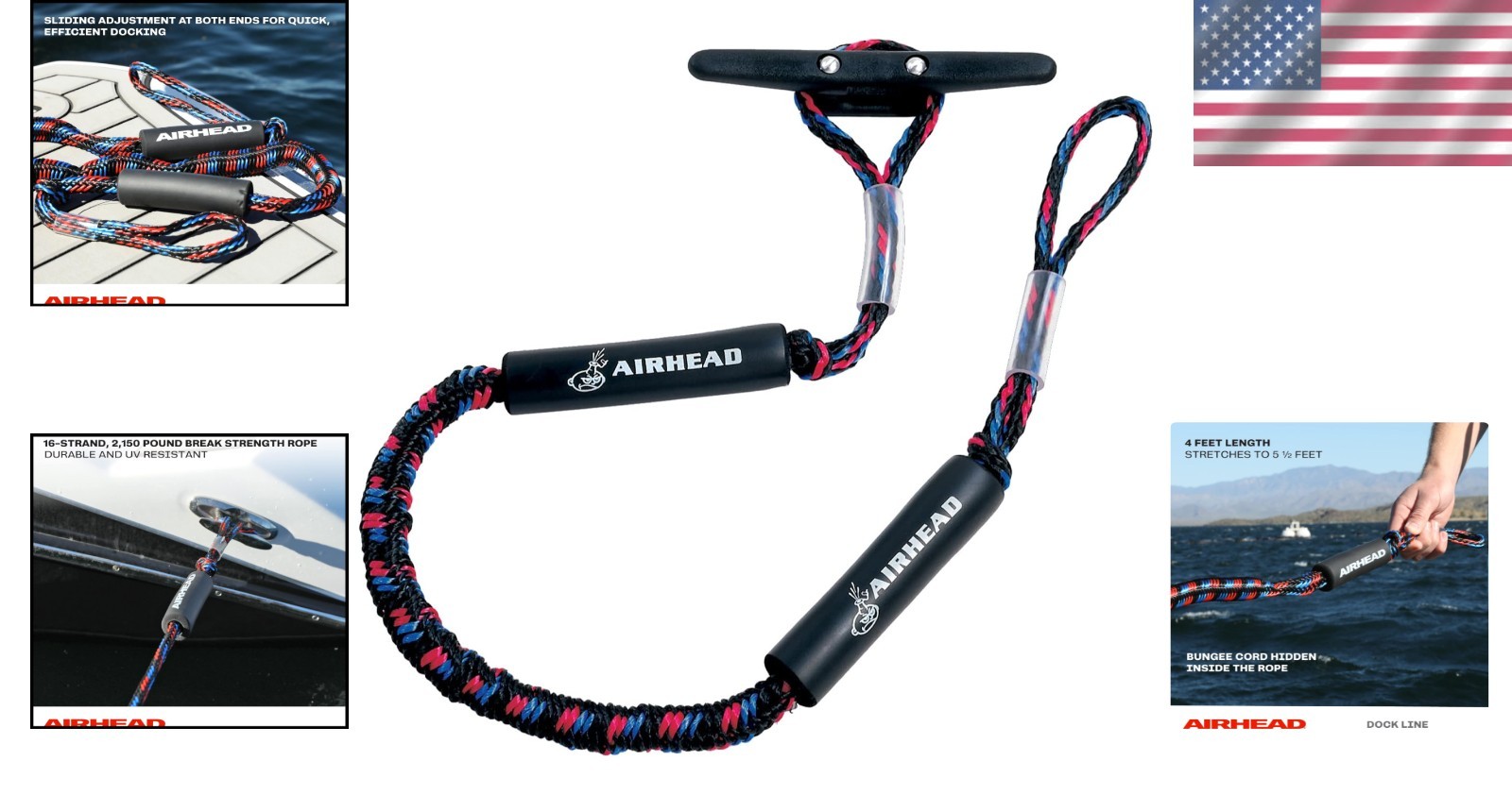 Versatile 4 Feet Bungee Dockline with Adjustable Ends - Perfect for Watercraft