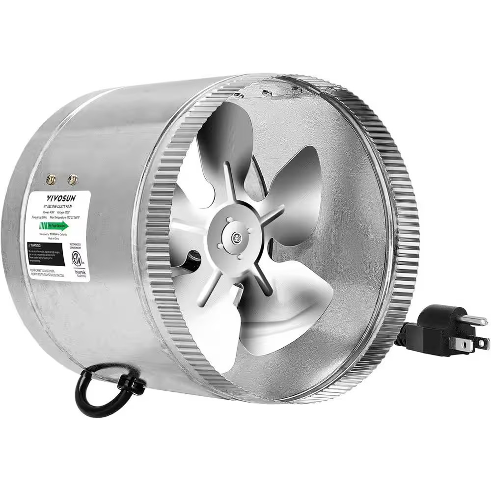 8 In. 420 CFM Inline Duct Fan with 5.5 Ft. Grounded Power Cord