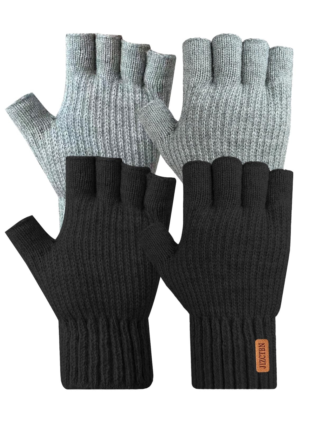 2 Pairs Thick Fingerless Gloves for Men - Winter Warm Half Finger Gloves for ...