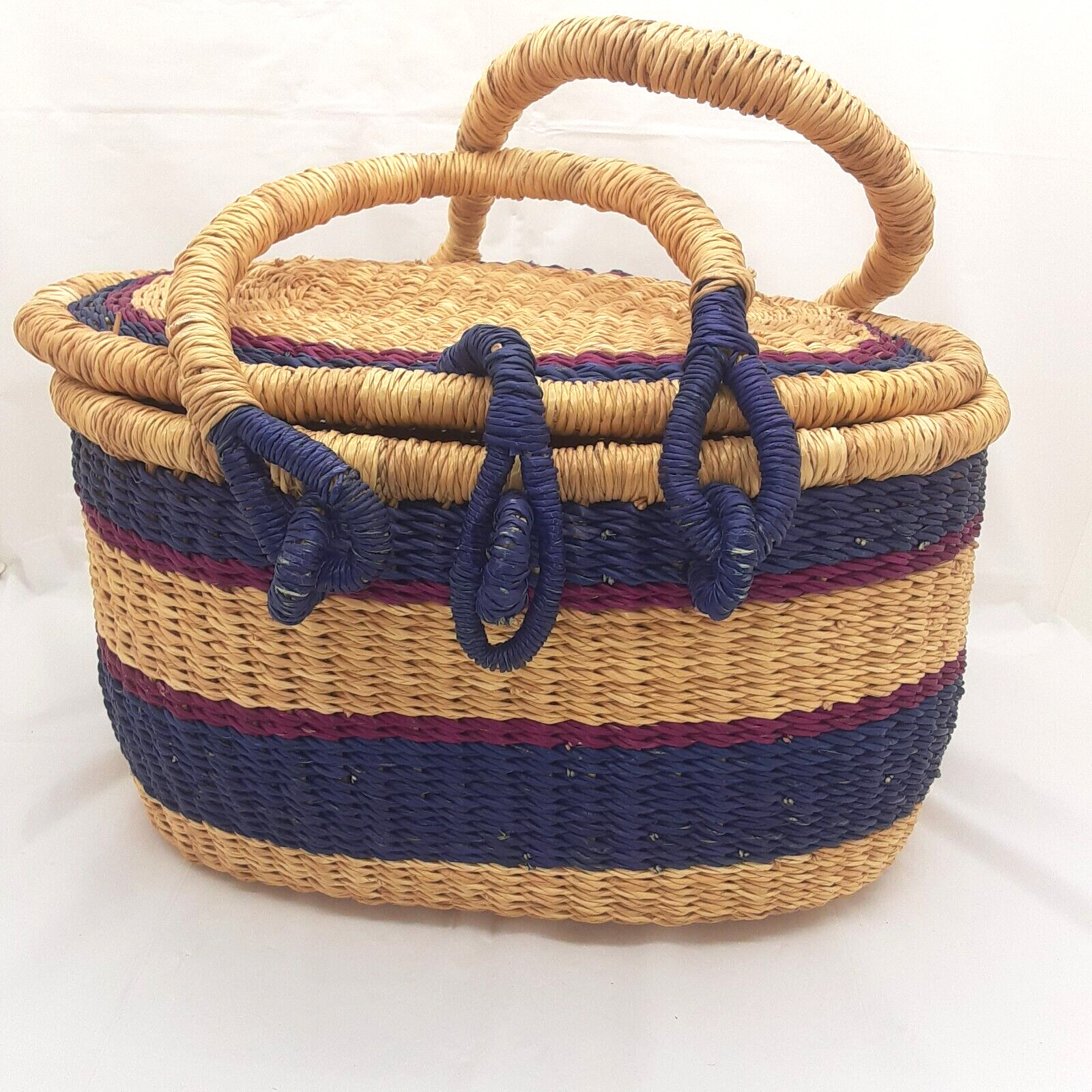 Picnic Basket Handbag Fair Trade Artisan Color Natural Purple Berry/Natural