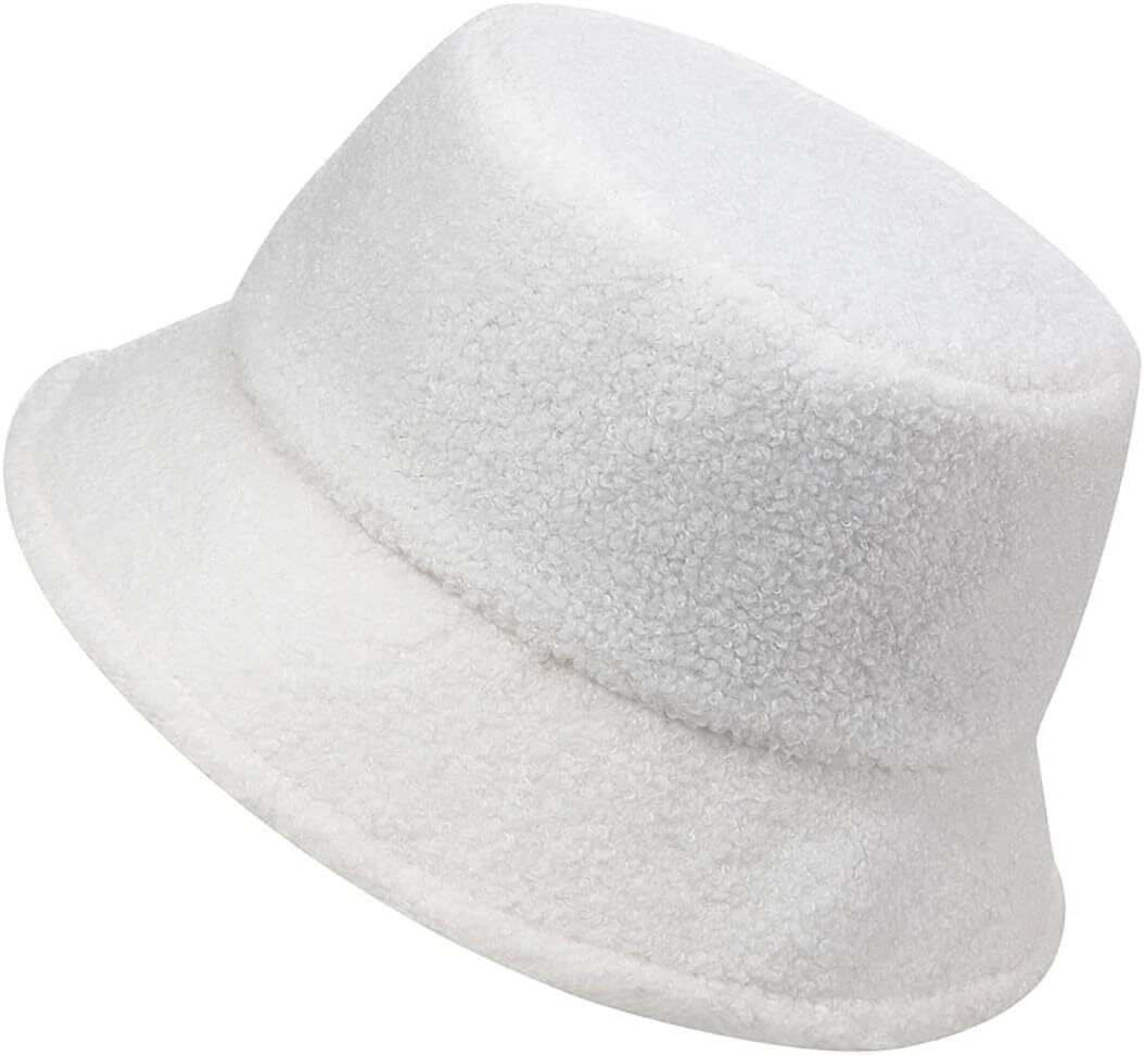 MaxNova Women Fuzzy Sherpa Teddy Style Vintage Faux Fur Wool Bucket Hat