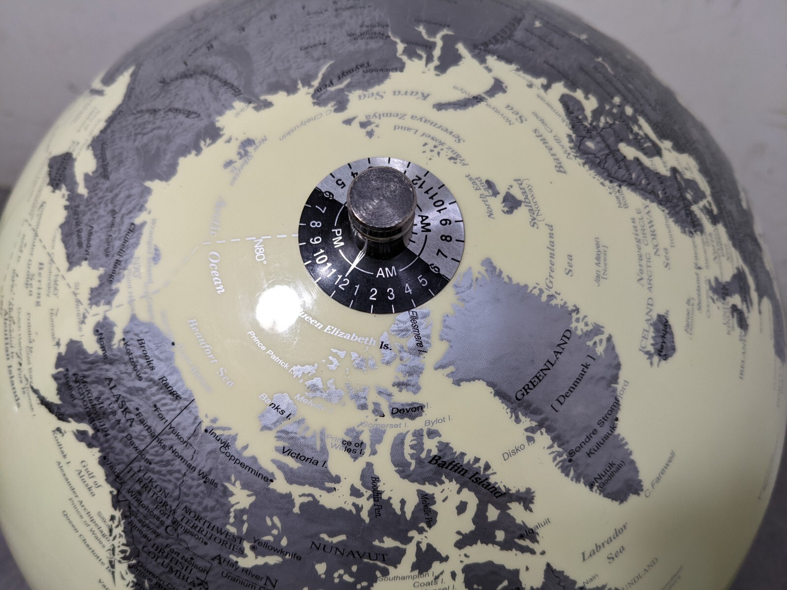 Modernist Desktop/Table 12" World Globe Stainless Steel Chrome Ring Base MCM