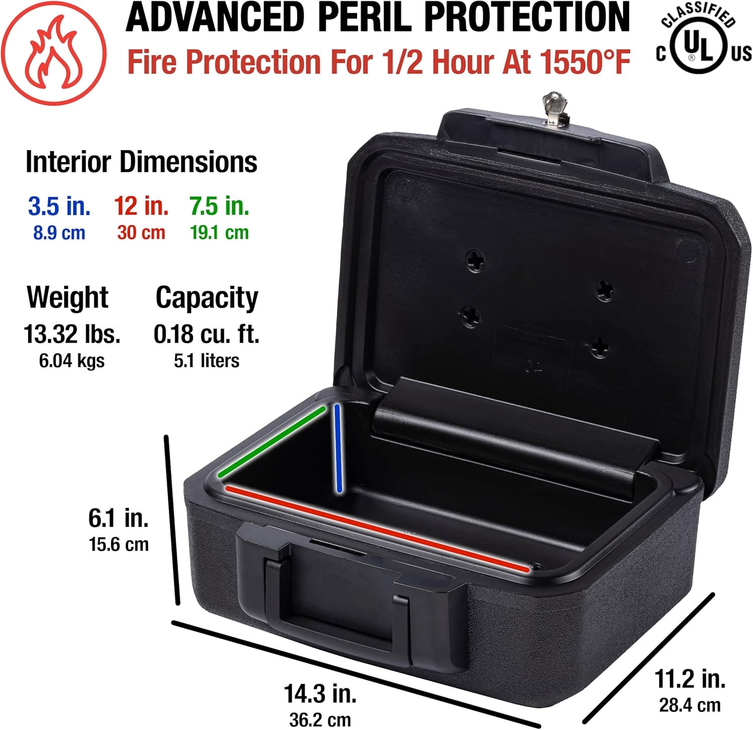 Fireproof Sentry Box Key Lock Important Document Money Safety Storage Chest Box