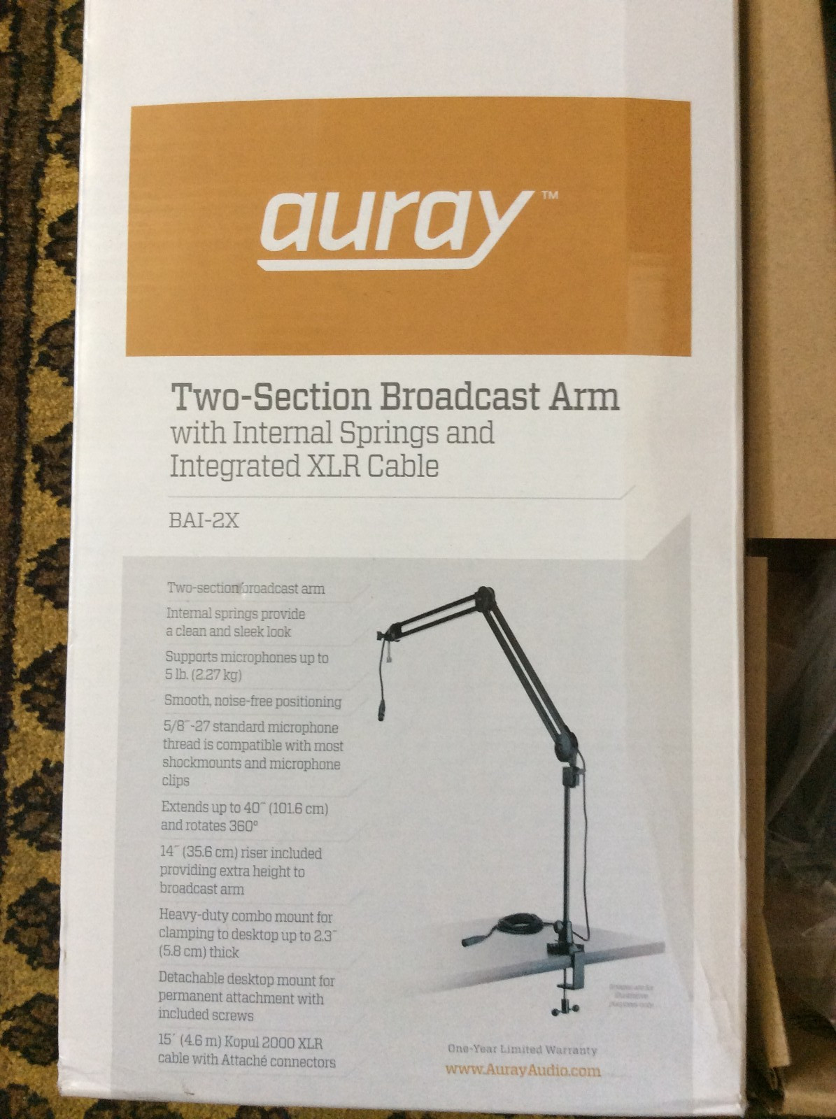 Auray BAI-2X Two-Section Broadcast Arm Internal Springs Integrated XLR Cable