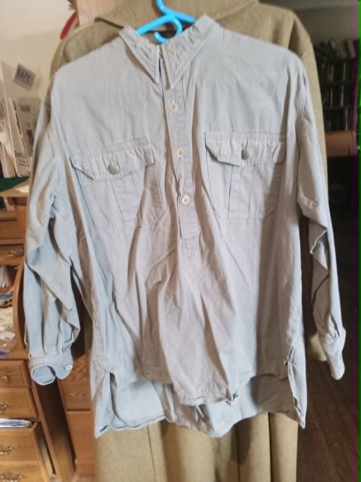 WW2 German DAK Tropical Afrikakorps Olive Long Sleeve Pullover Shirt Used