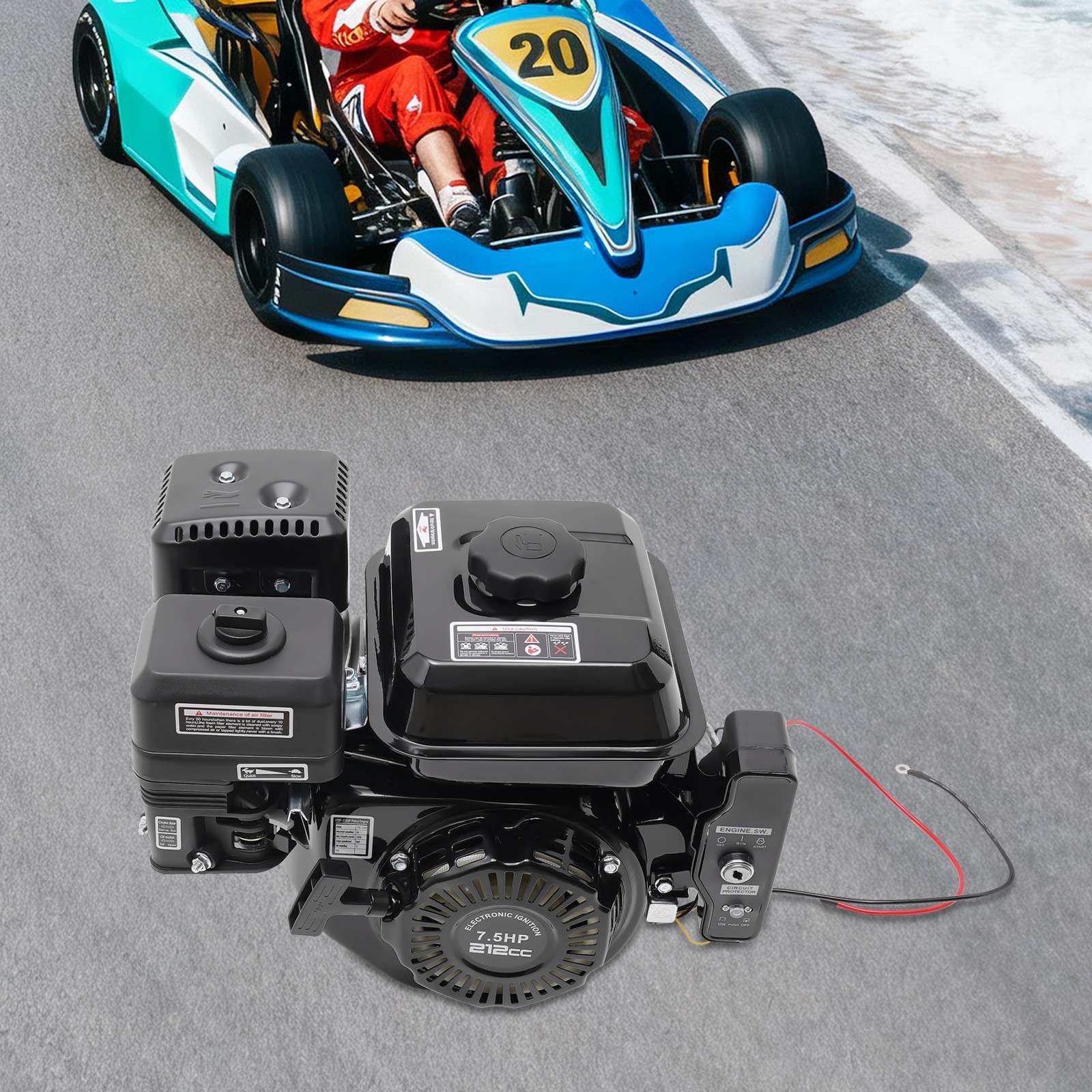 212cc 4-Stroke 7 5 HP Electric Start Horizontal Engine Gas 20mm Diameter Shaft