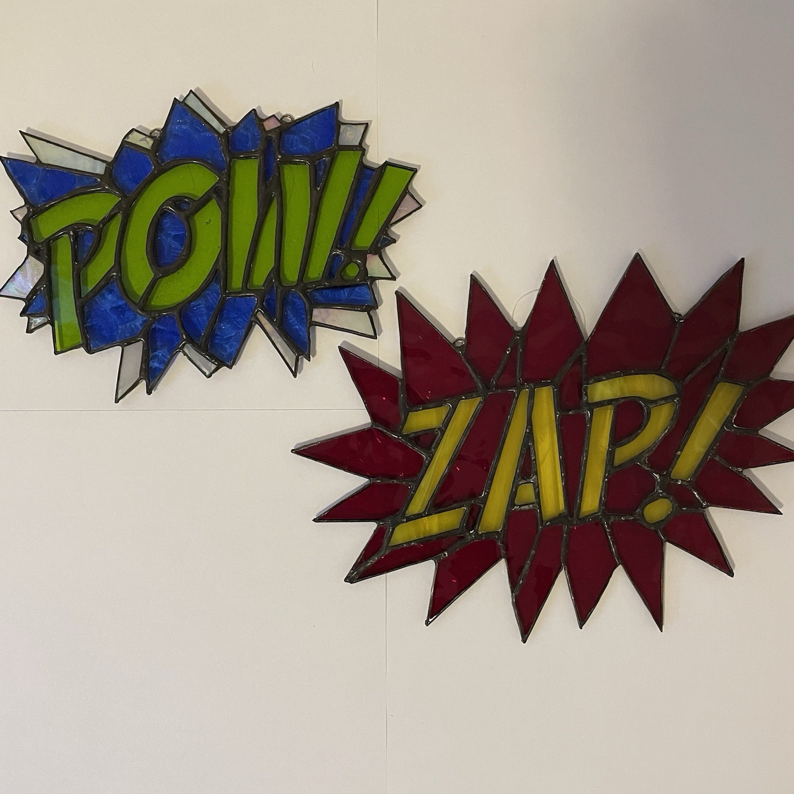 Stained Glass Pop Art Words “POW” “ZAP” Leaded Sun Catcher Handcrafted