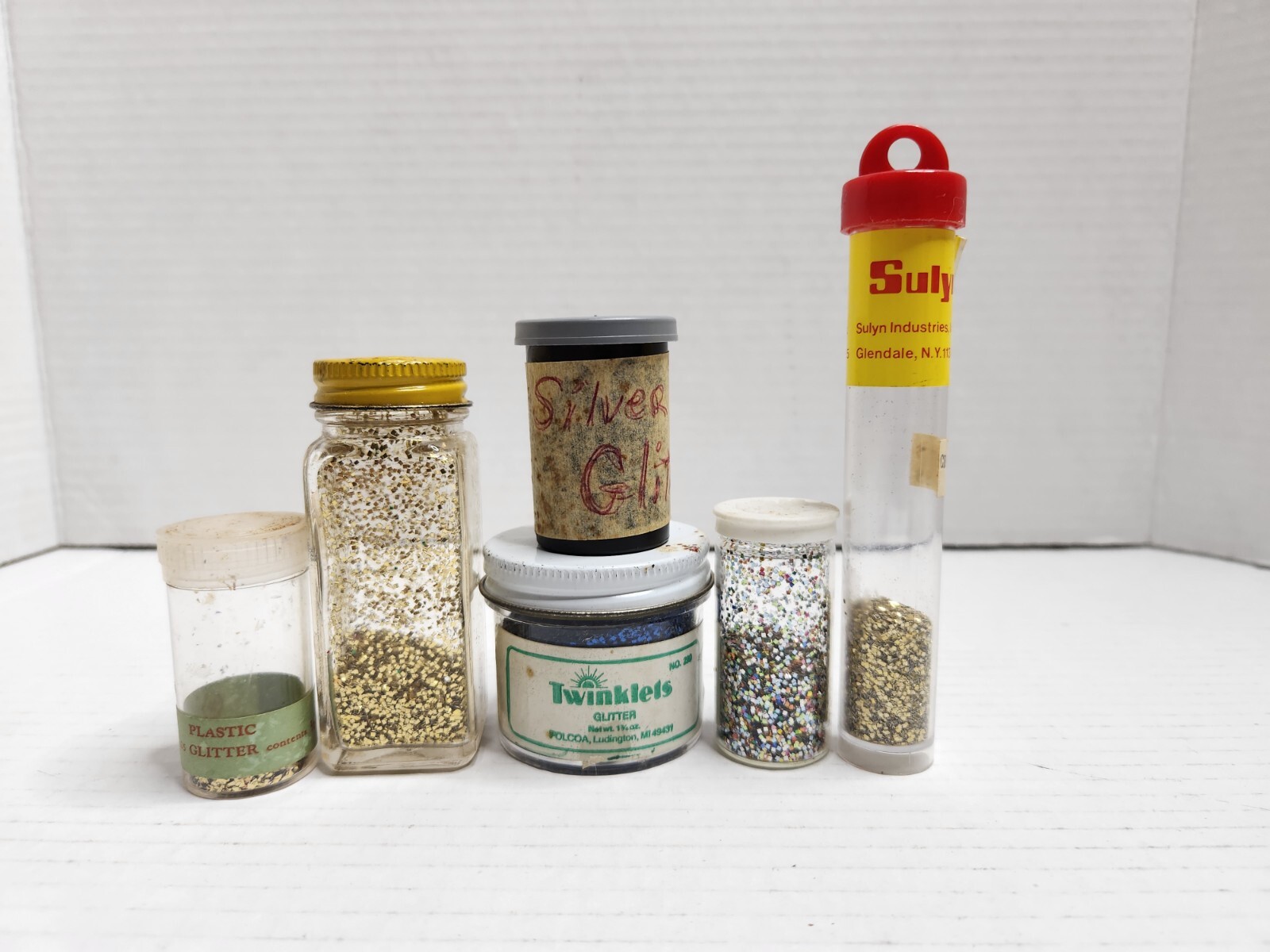 Vintage Gold Silver Rainbow Blue Glitter Lot Craft Supply Restoration
