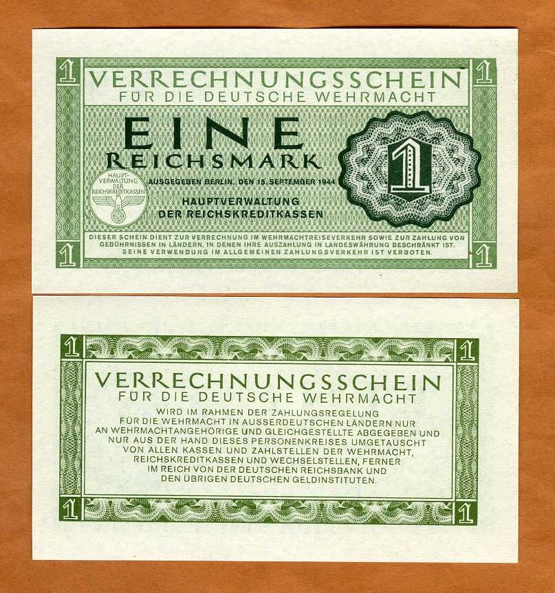 Germany, Military, 1 Reichsmark, 1944, P-M38, WWII, UNC