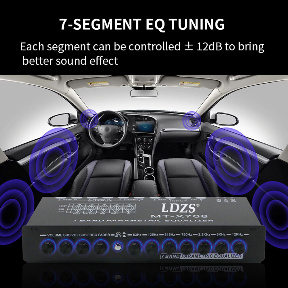 Car Audio Equalizer Adjustable 7Band EQ Graphic Equalizer with CD/AUX Input R8H0