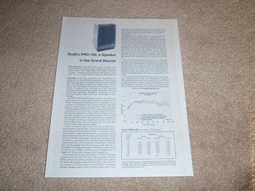 Scott PRO-100 Speaker Review,1 pg,1976,Full Test, RARE!