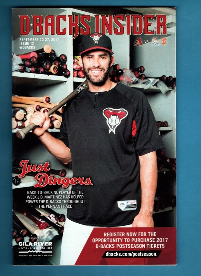 2017 ARIZONA DIAMONDBACKS VS MIAMI MARLINS PROGRAM-JD MARTINEZ COVER
