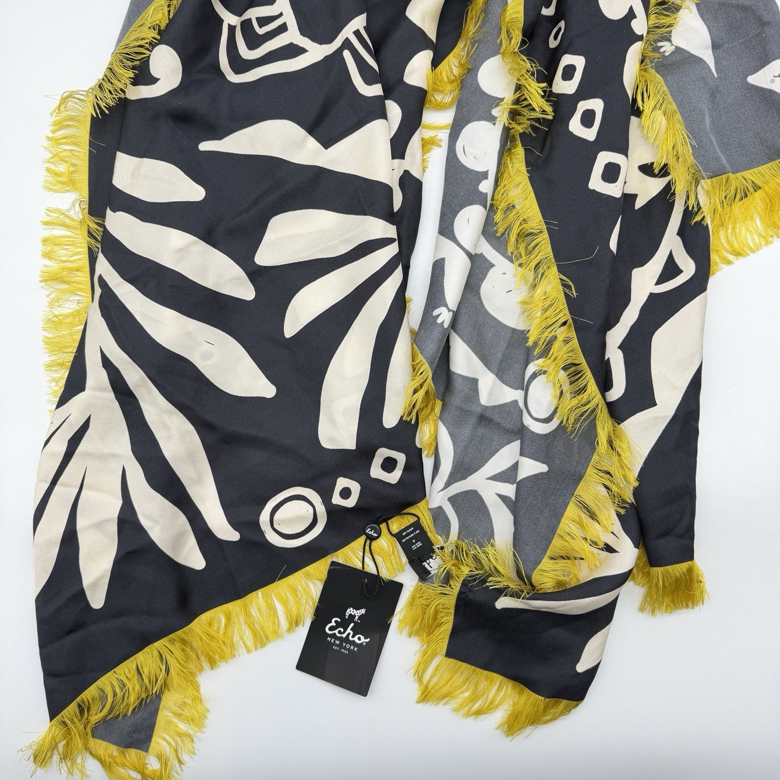 ECHO Pask Paisley 100% silk oversized large women's square scarf - Black Yellow