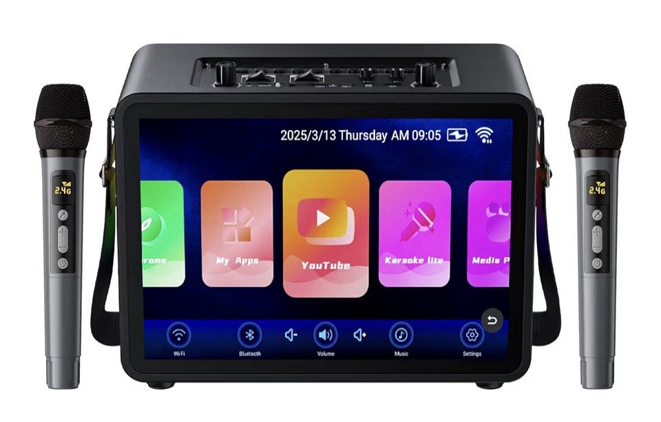 Karaoke Machine 14” Touch Screen Lyrics Display 400W Speaker 2 Wireless Mics