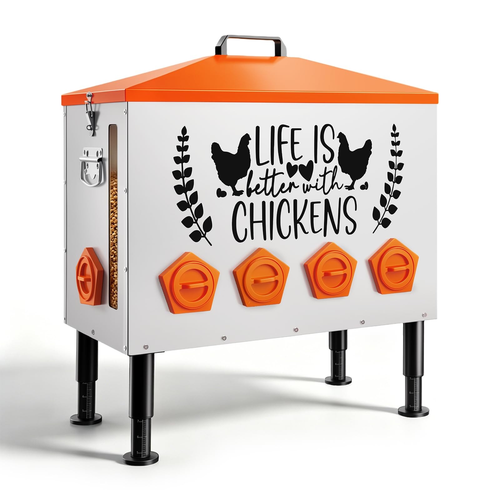 95LB Extra-Large Chicken Feeder with 10 No-Waste Ports – Galvanized Metal Pou...