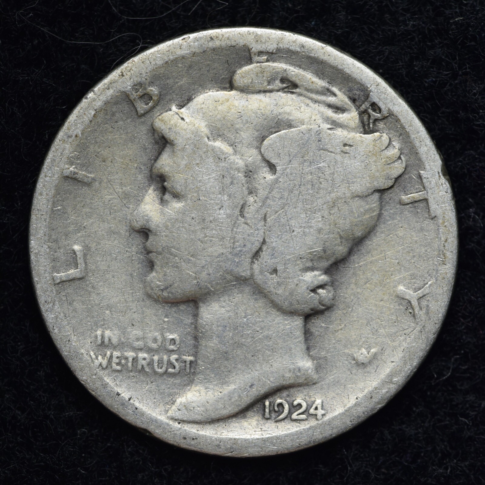 1924-D Mercury Silver Dime GOOD / VG FREE SHIPPING
