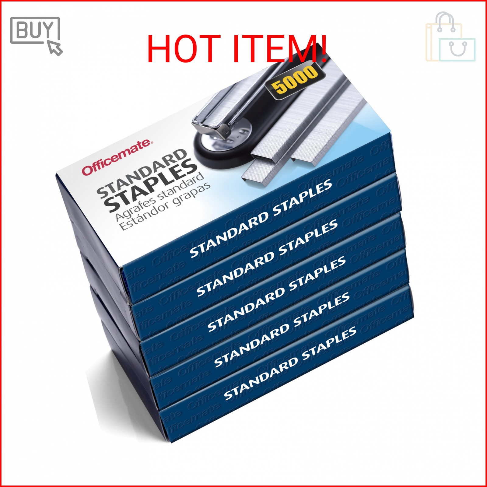 Officemate Standard Staples, 5 Boxes General Purpose Staple, 5000 Staples/Box (9