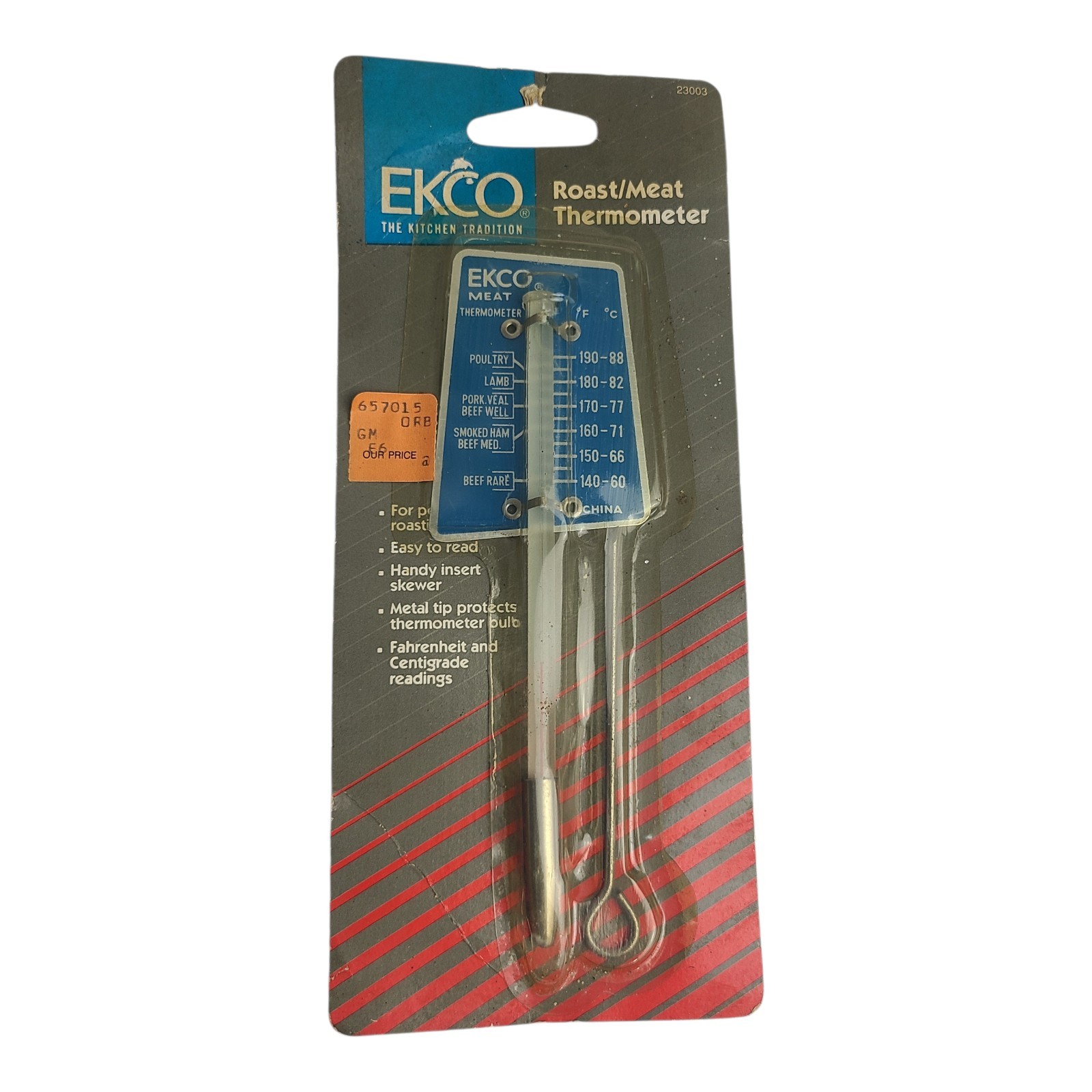 Vintage NOS 1990 Ecko Stainless Glass Roast Meat Thermometer New In Package