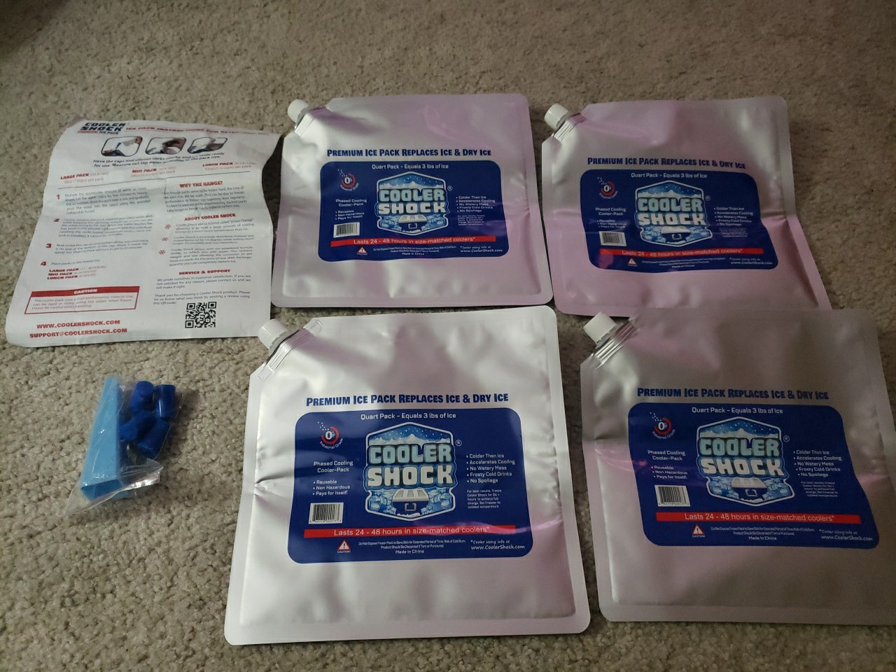 Cooler Shock Reusable 4 Ice Packs Long Lasting Cooler Cold Freezer Packs New