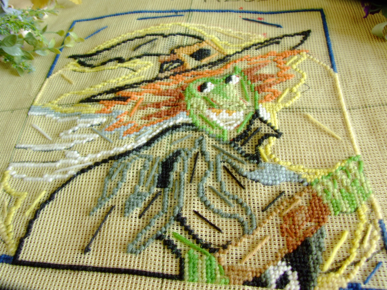 Funny Abstract Clown Unique Hand Crafted Preworked Needlepoint Canvas