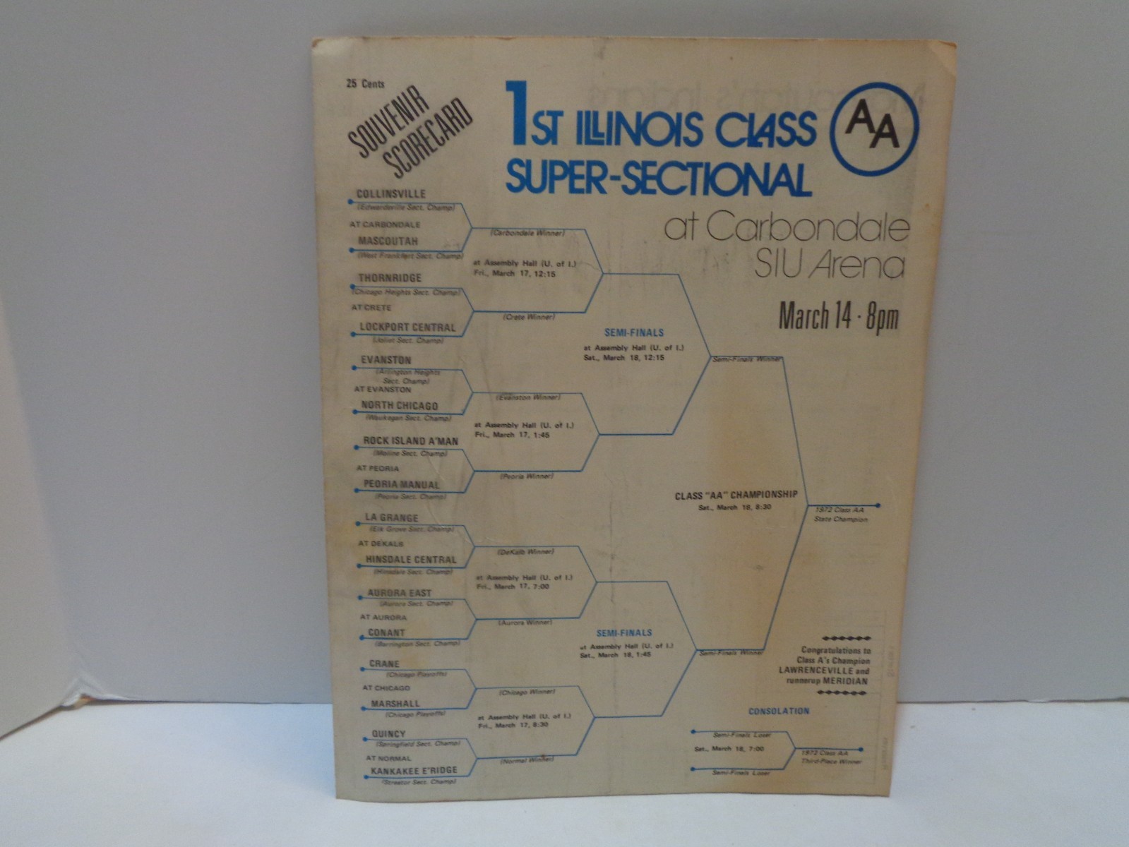 1972 1st Illinois Class AA Super-Sectional Souvenir Scorecard + Game Ticket Stub