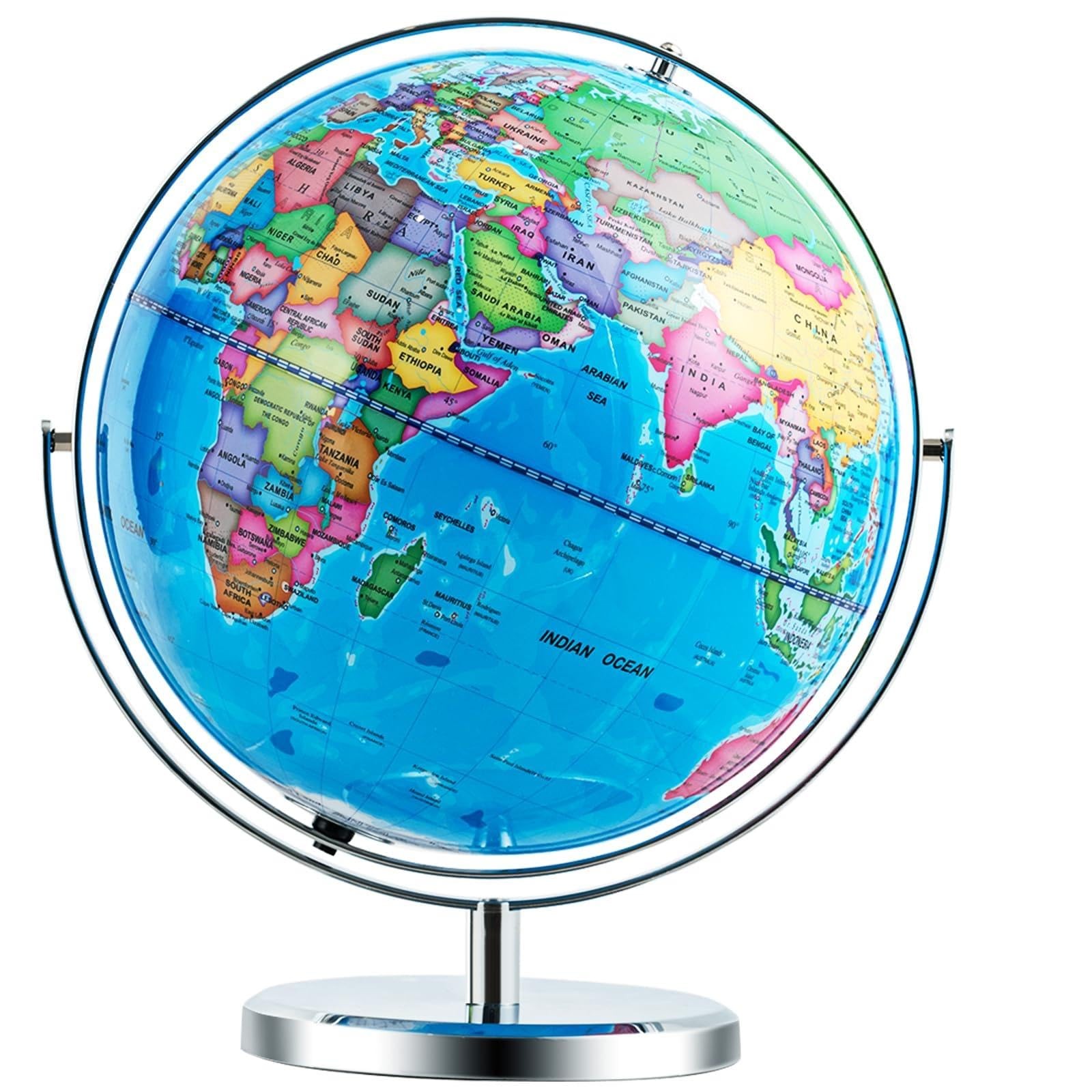 13" Large World Globe with Stand, 720�� Rotating Illuminated Globe w/LED Lights